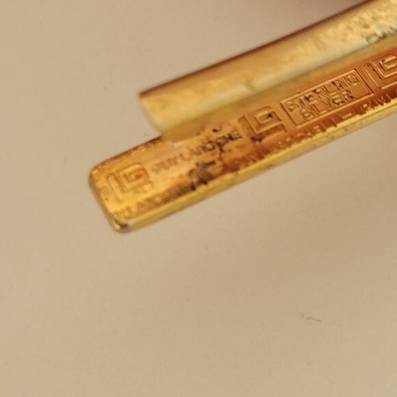 Guy Laroche Gold Tone Sterling Silver Tie Clip Bar Clasp 2 Inch Chain Vintage - Picture 4 of 8